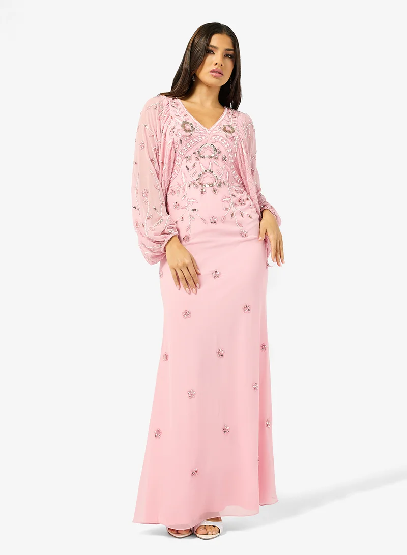 Frock and Frill Embellished Long Sleeve Maxi Dress